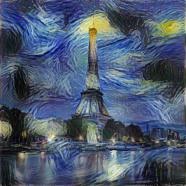 Eiffel tower picture using the style from The Starry Night