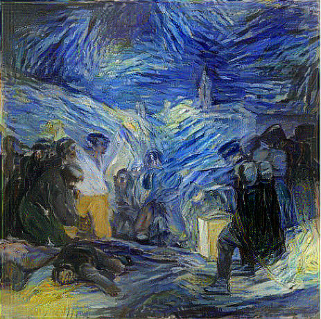 'Los fusilamientos del tres de mayo' by Francisco de Goya using the style from The Starry Night