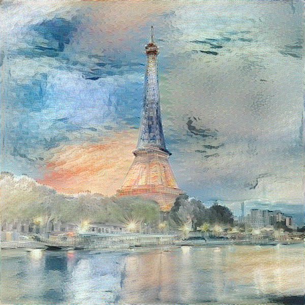 Eiffel tower picture using the style from 'Impression, Soleil levant' by Claude Monet